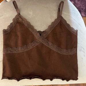 Chocolate brown tank with lace detailing, size xs/s